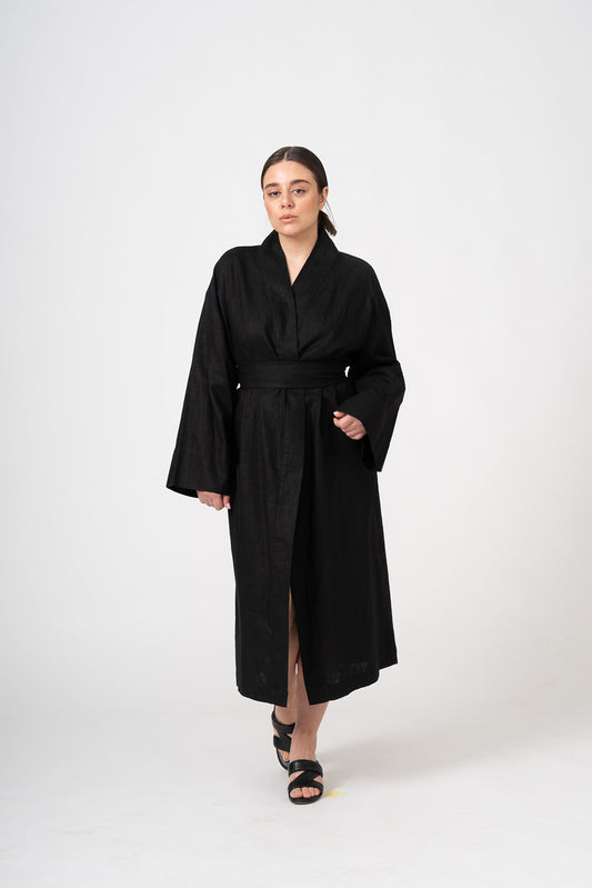 COAL LINEN KIMONO DRESS