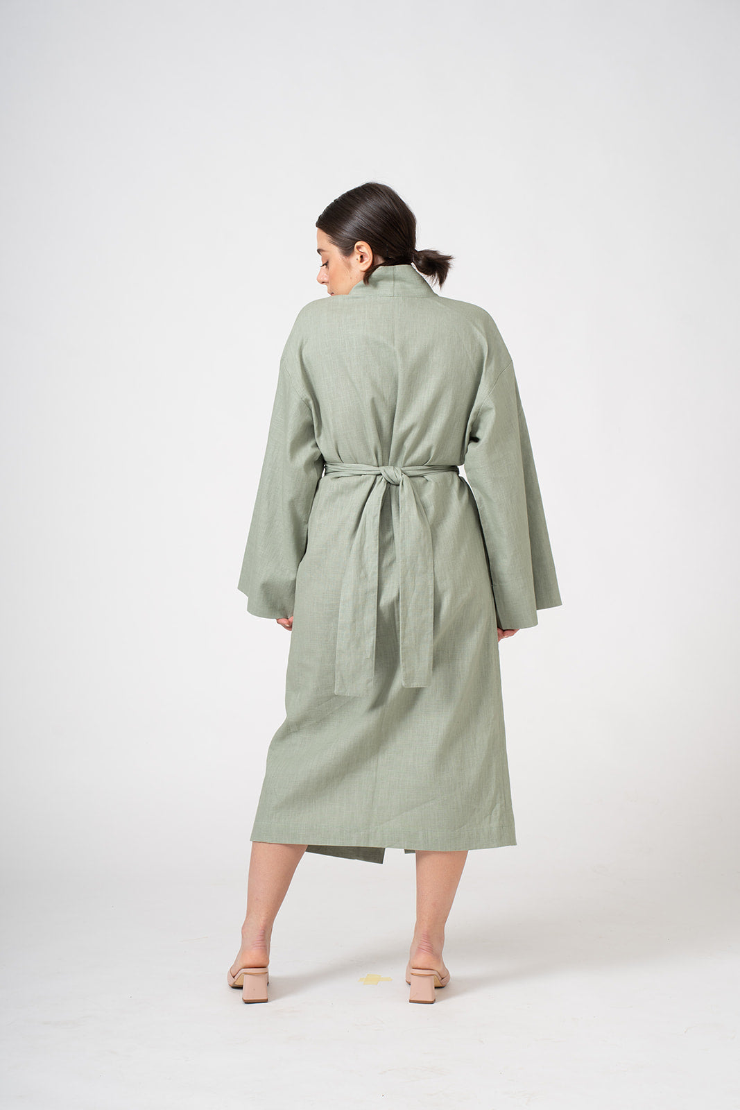 PISTACHIO LINEN KIMONO DRESS