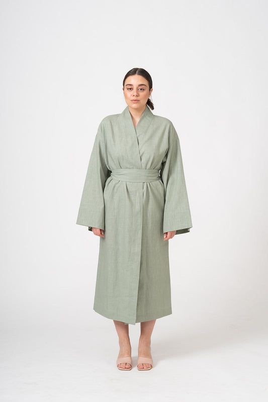 PISTACHIO LINEN KIMONO DRESS