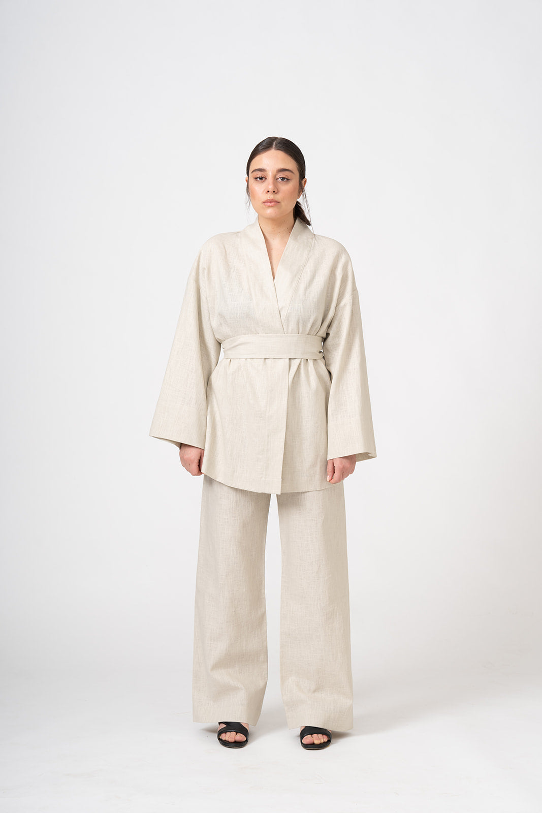 BEACH SAND LINEN KIMONO SUIT