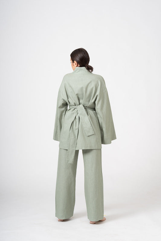 PISTACHIO LINEN KIMONO SUIT